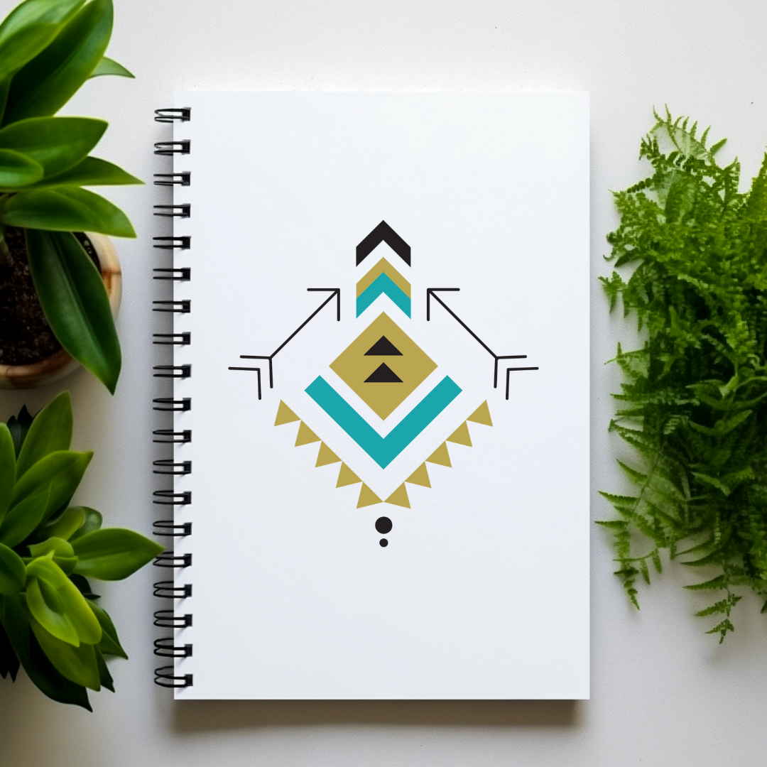 Tribal Geometric Blank Lined Journal | 5x7 Laminated Cover & Wire Bound