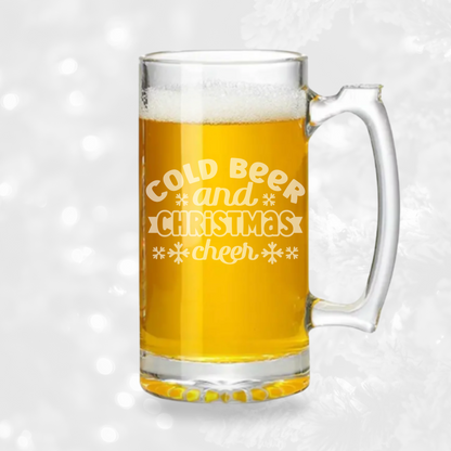 Cold Beer and Christmas Cheer - 26.5oz Tavern Beer Mug | Christmas - Expressive DeZien 