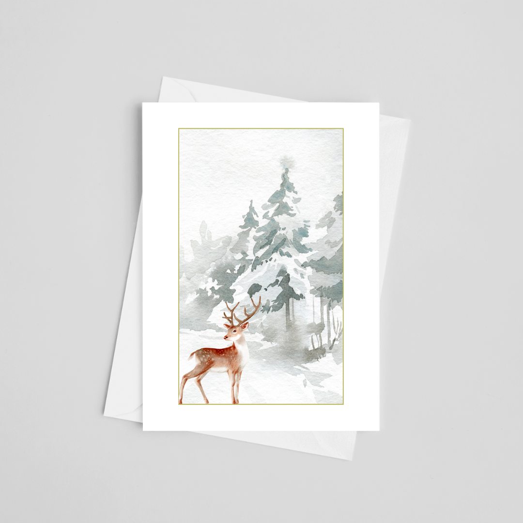 Frosty Evergreen Delight Christmas Greeting Cards 5" x 7"