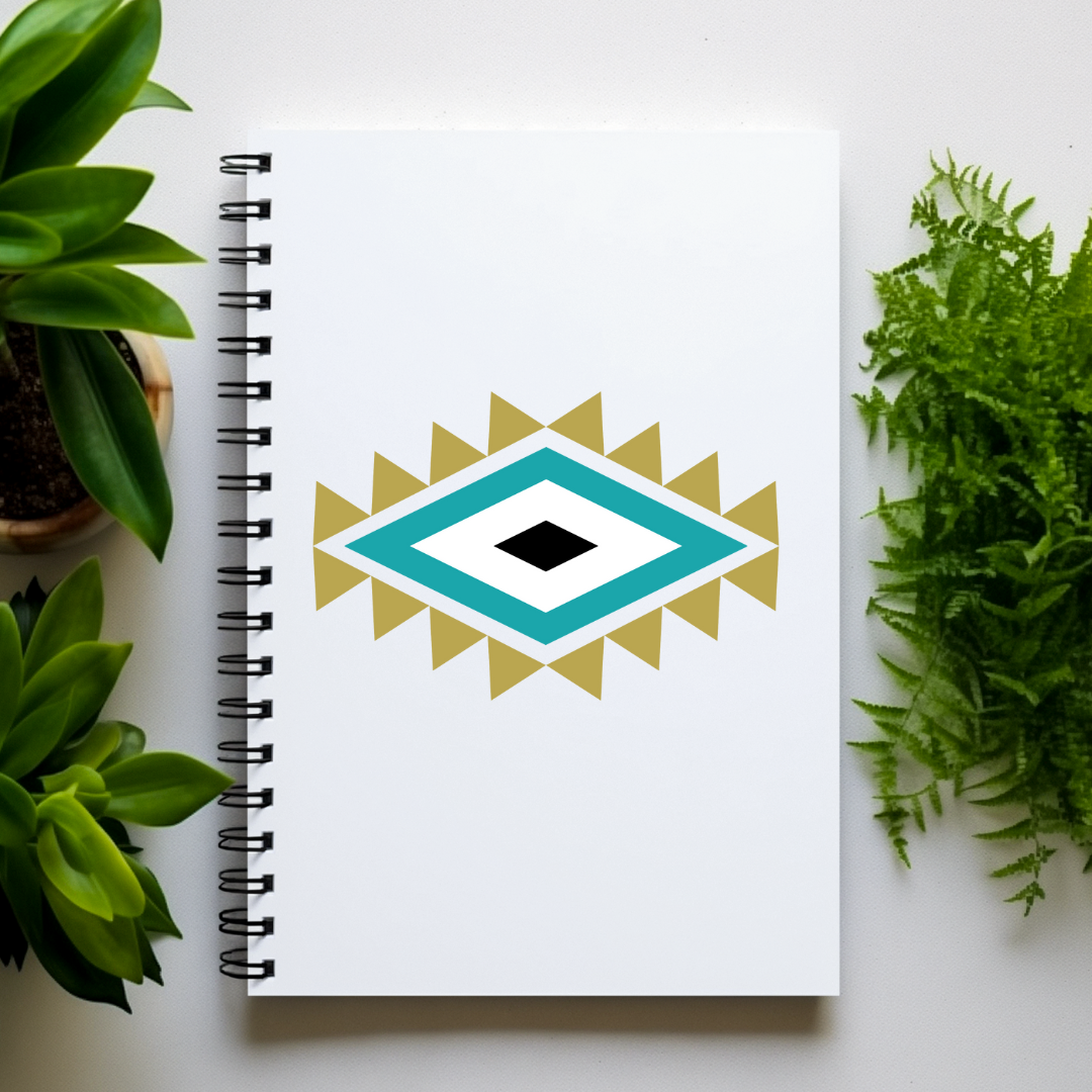 Handmade 5x7 Tribal Geometric Lined Journal | Laminated Cover & Wire-Bound