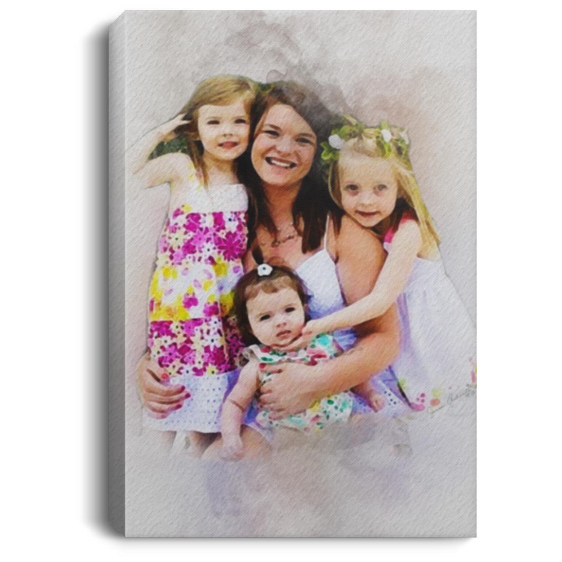 Custom Family Watercolor Portrait Canvas .75in Frame - Expressive DeZien 