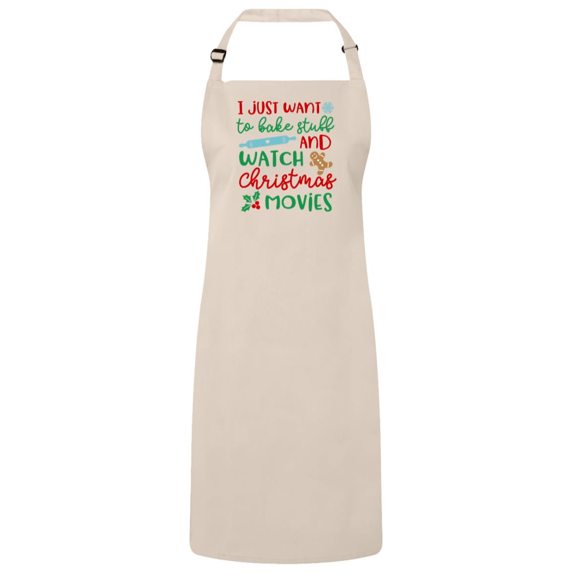 Bake Stuff and watch movies Bib Apron – Fun Baking Design, Eco-Friendly, Adjustable Neck