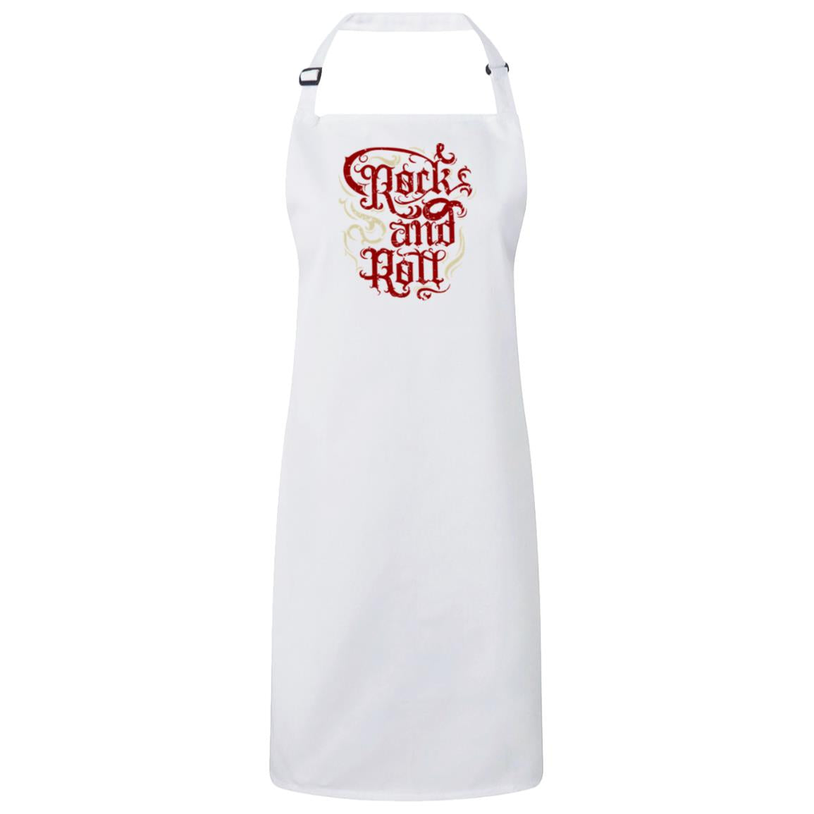 ROCK AND ROLL Bib Apron with Bold Red and Gold Design – Eco-Friendly, Adjustable Neck, Perfect for Music Lovers