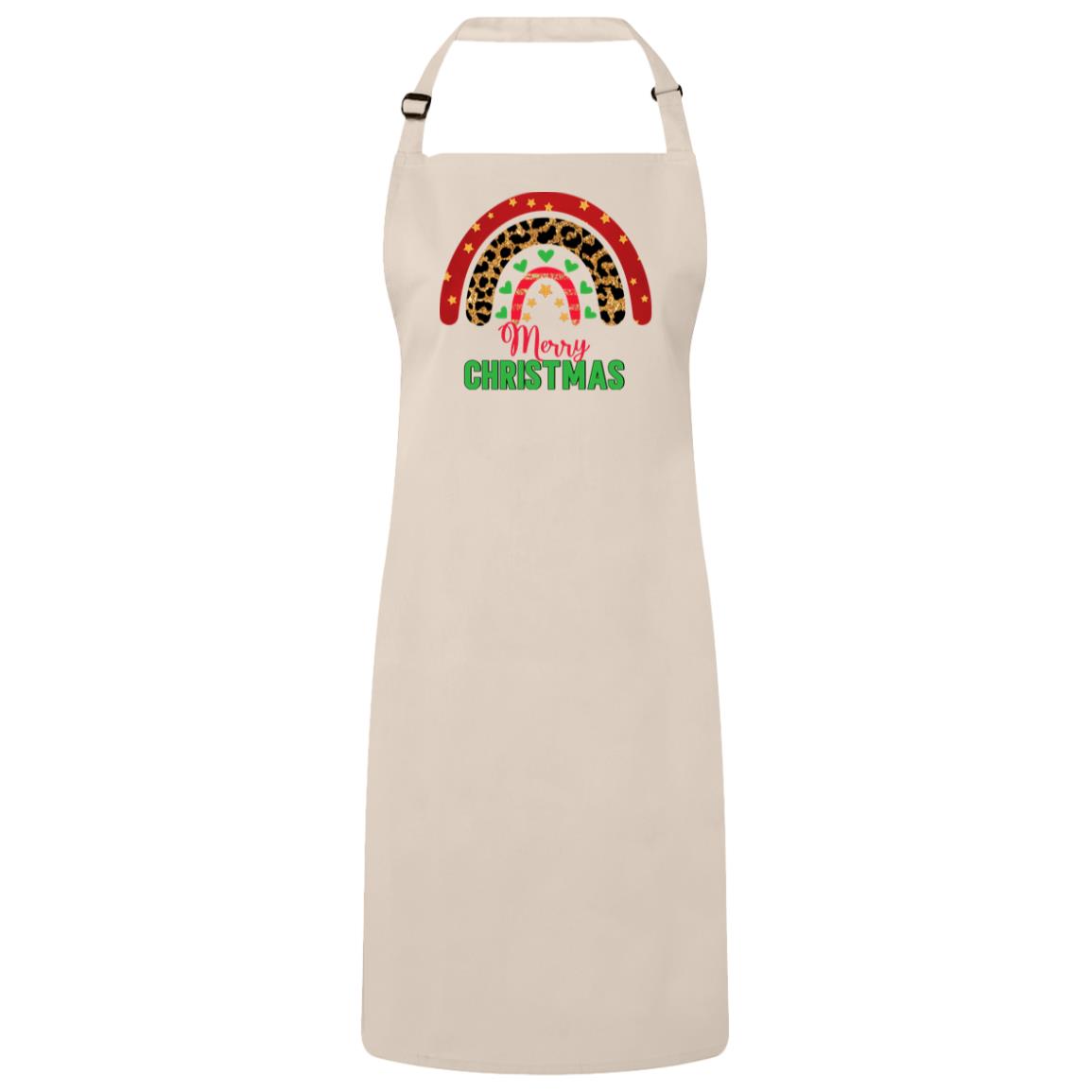 Merry Christmas Rainbow Bib Apron – Fun Baking Design, Eco-Friendly, Adjustable Neck