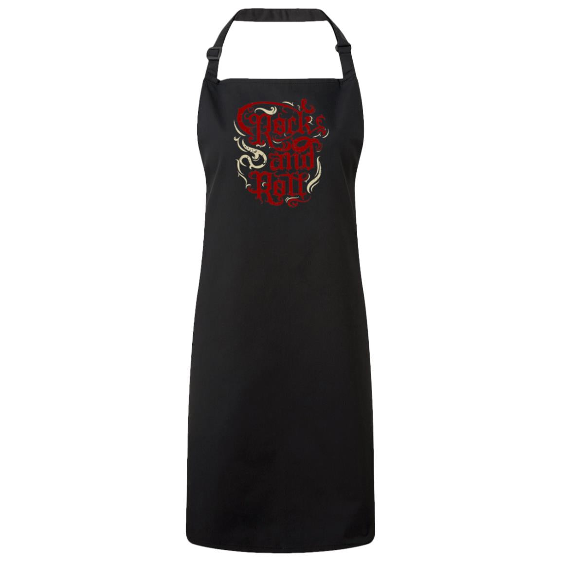 ROCK AND ROLL Bib Apron with Bold Red and Gold Design – Eco-Friendly, Adjustable Neck, Perfect for Music Lovers