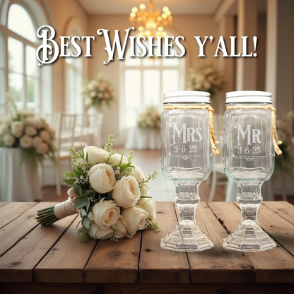 Engraved Rustic Redneck Wedding Toasting Glasses + Bride Gift Hummingbird Earrings – Handcrafted Glassware for Weddings *Royal