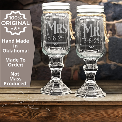 Engraved Rustic Redneck Wedding Toasting Glasses + Bride Gift Hummingbird Earrings – Handcrafted Glassware for Weddings *Royal