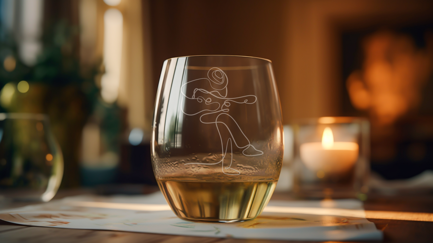 D.C. Minner Memorial Stemless Wine Glass – Sandblasted Etched Tribute