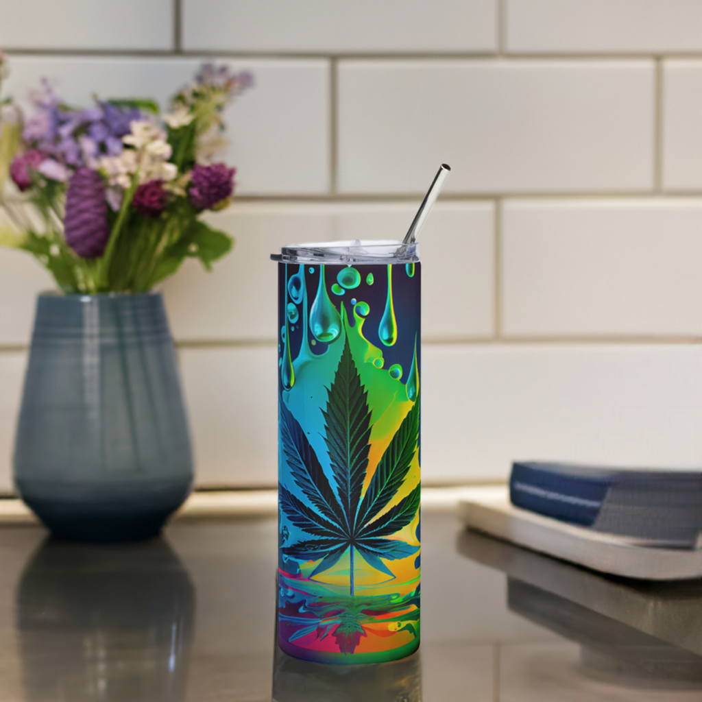 20oz Stainless Steel Skinny Tumbler Abstract Psychedelic Cannabis