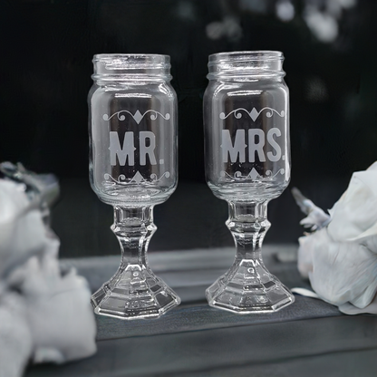 Personalized Engraved Mason Jar Toasting Glasses on Stem with Hummingbird Charm