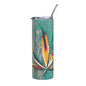 20oz Stainless Steel Skinny Tumbler Teal Weather Wood Cannabis Leaf - Expressive DeZien 