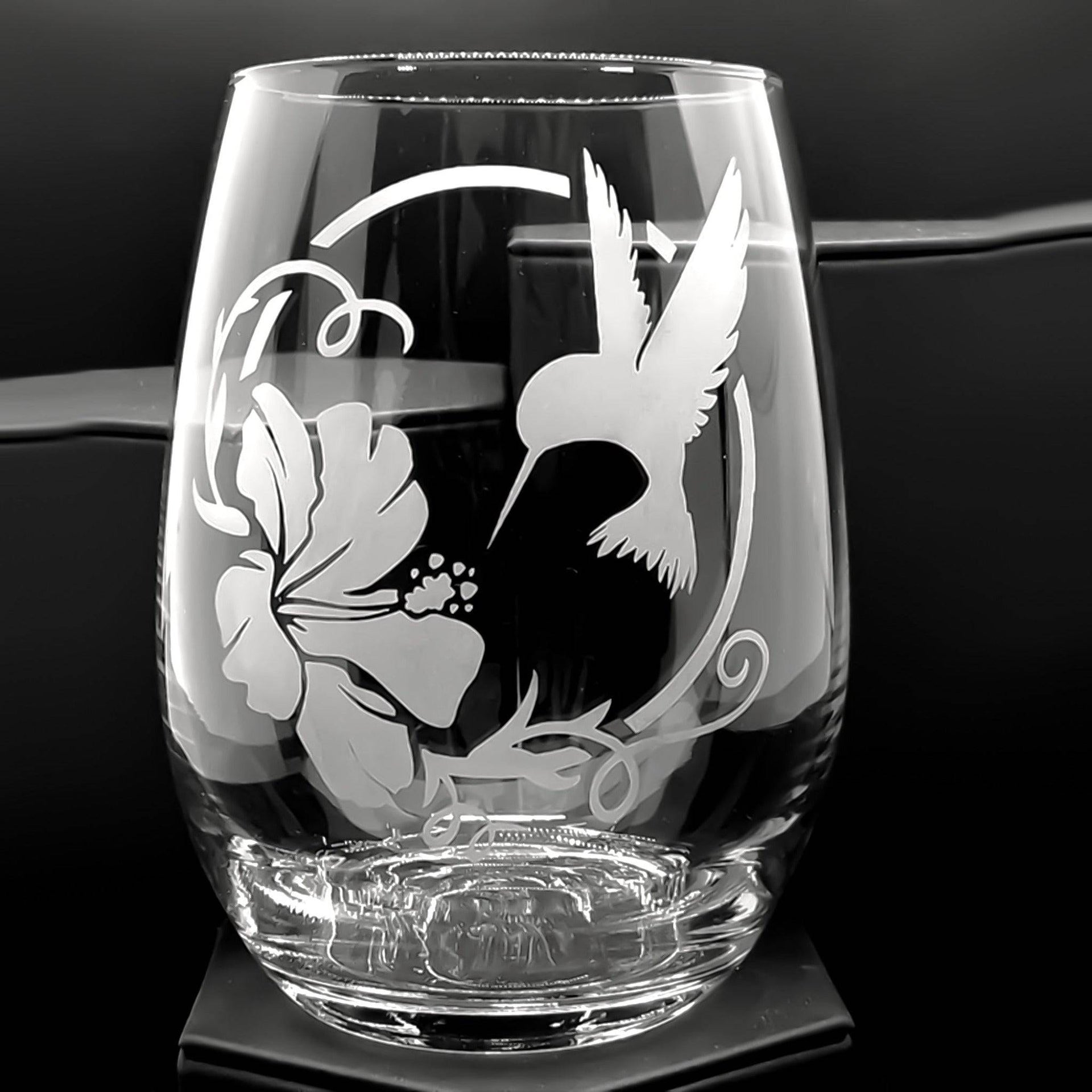 Etched Stemless Wine Glass, Bird of Paradise (Set of 4)