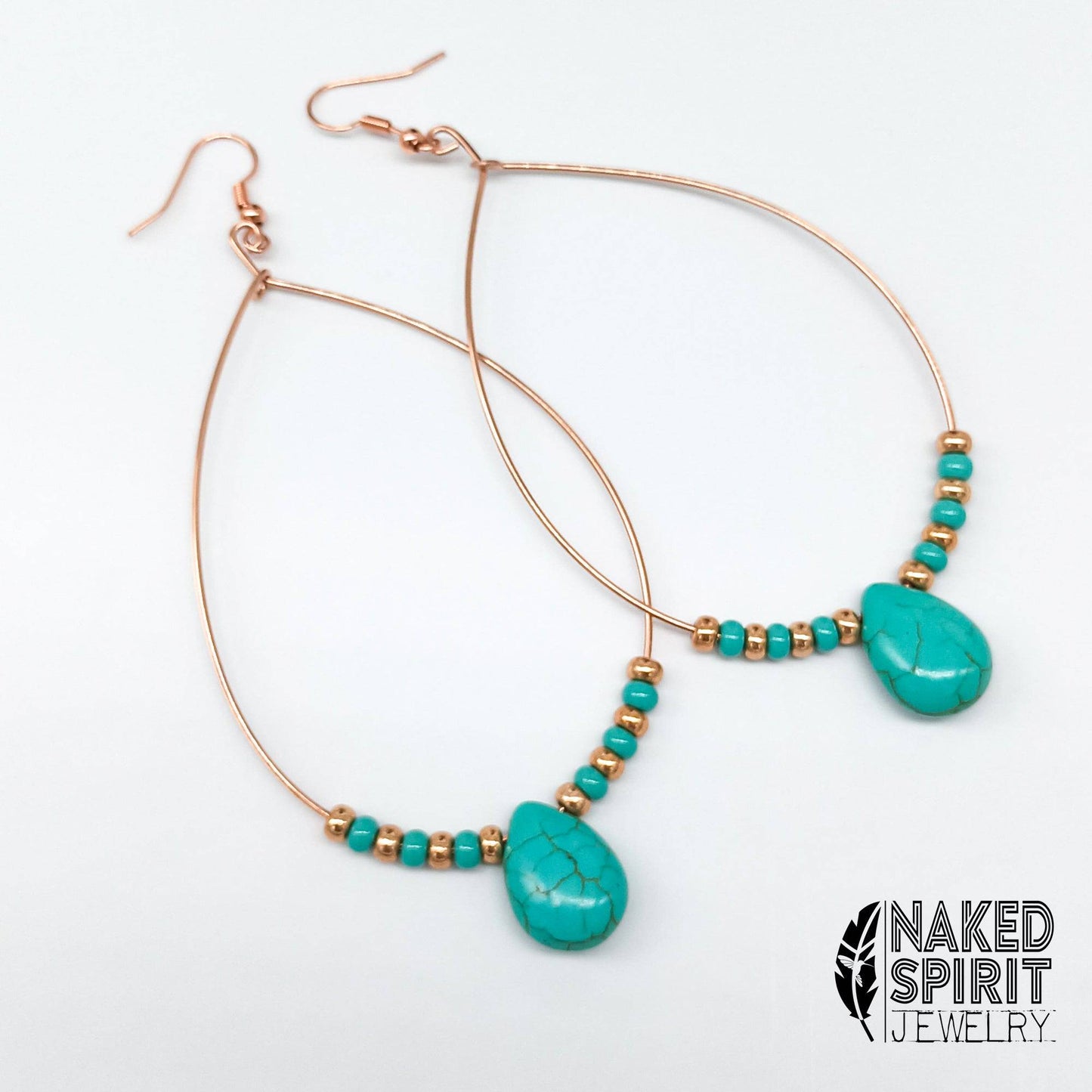 Turquoise Teardrop Beaded Copper Hoop Earrings - Expressive DeZien 