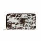 Brown and white Cowhide Print Zipper Billfold Clutch Wallet - Expressive DeZien 