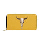 Bull Skull Yellow Leather Print Zipper Purse Clutch Billfold - Expressive DeZien 